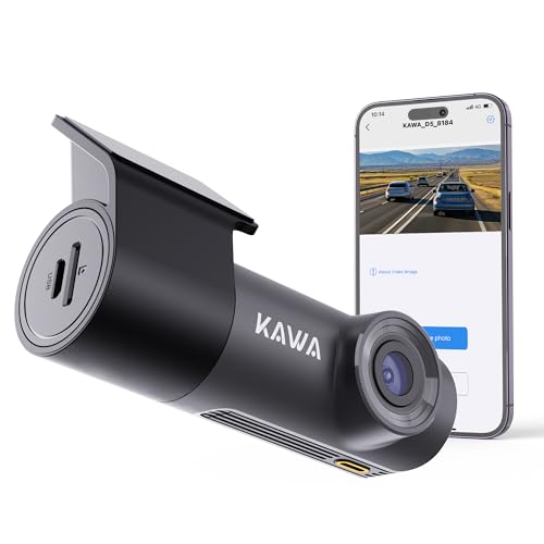 KAWA Dashcam Vorne 1296P, Mini Dashcam Auto mit APP, WiFi Dashcam mit WDR Nachtsicht, 360° drehbares Gehäuse, 145°Breite, 24H Parküberwachung, G-Sensor, D5 von KAWA