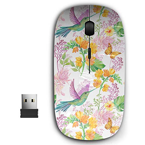 KAWAMOUSE 2,4 G Ergonomische, tragbare USB-Maus für PC, Laptop, Computer, Notebook mit Nano-Empfänger (Blumenvogel und Kolibri) von KAWAMOUSE