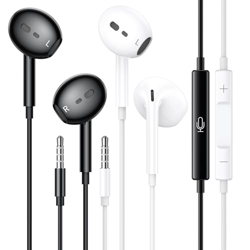 Kopfhörer Kabel mit 3.5mm, 2 Pack In Ear Kopfhörer mit Kabel Klinkenstecker Kabelkopfhörer HiFi mit Mikrofon und Lautstärkeregler Ohrhörerinear für iPhone iPad Samsung Smartphone Laptop MP3 Players von KAXIFEI