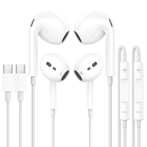 Kopfhörer mit Kabel iPhone 16, 2Pack USB C Kopfhörer In-Ear Typ C HiFi-Stereo Ohrhörer mit Mikrofon und Lautstärkeregler Kompatibel für iPhone 16 15 Plus Pro Max/iPad, Samsung Galaxy S24 S23 S22 Ultra von KAXIFEI