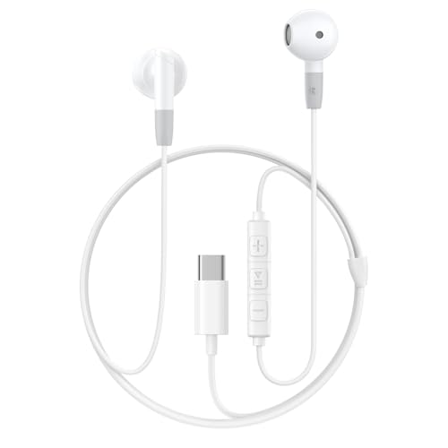 USBC Kopfhörer mit Kabel, In Ear Kabelkopfhörer, USB C Kopfhörer HiFi Stereo Ohrhörer mit Mikrofon und Lautstärkeregler Kompatibel für Samsung Galaxy S25 S24 S23 S22 Ultra Plus/iPhone 16 15 Pro Max von KAXIFEI