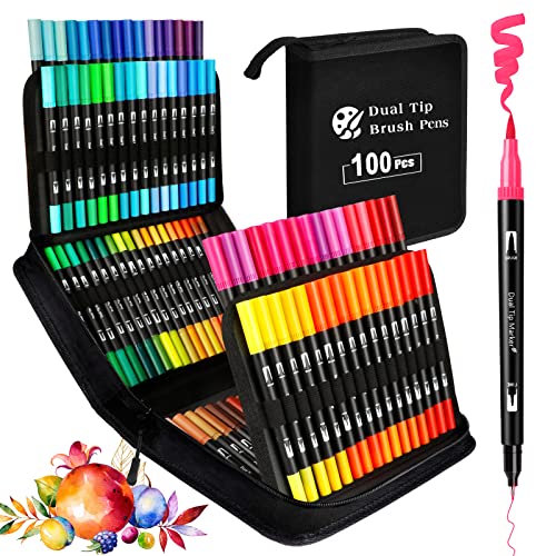 KAZATE Dual Brush Pen Set 100 Farben Filzstifte Set Dicke und Dünne Stifte Set für Erwachsene und Kinder Doppelfasermaler Pinselstifte für Handlettering Kalligraphie Malen Mandala von KAZATE