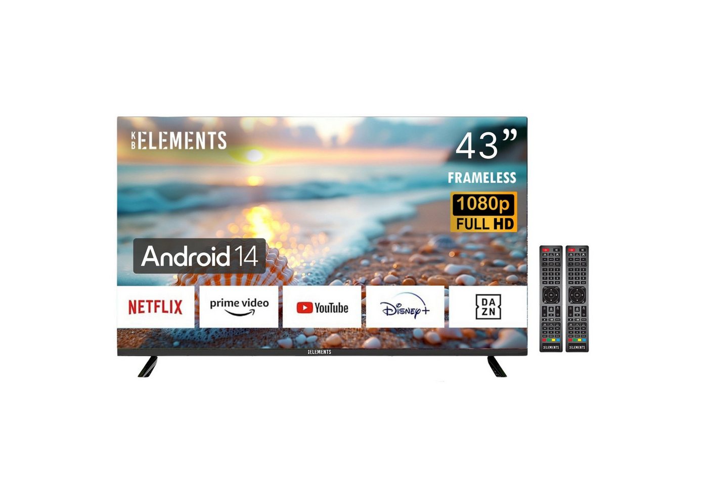 KB Elements ELT43DE14S LED-Fernseher (109 cm/43 Zoll, Full HD, Smart-TV, Android 14, 2 x Fernbedienungen) von KB Elements