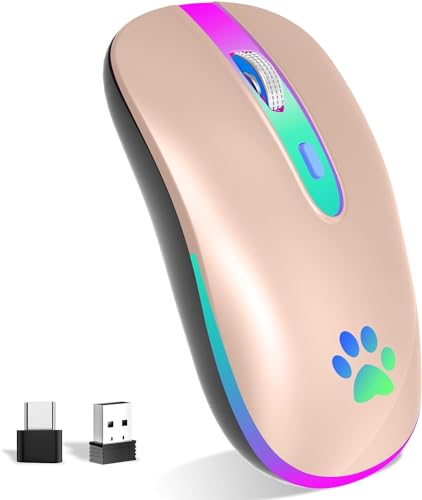 KBCASE Maus Kabellos 2,4 GHz-USB Funkmaus, Bluetooth Maus 1600 DPI Optical Tracking, Wiederaufladbare Gaming Wireless Mouse mit 7 Farben LED-Licht für PC, Laptop, Mac,iOS, Android, iPad, Windows von KBCASE