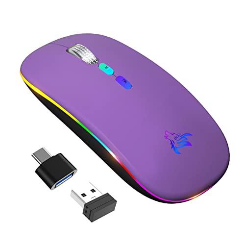 KBCASE Kabellose Bluetooth-Maus, kabellos, wiederaufladbar, RGB-Maus, zwei Modi (Bluetooth 5.1+2.4G) Maus mit USB-Empfänger und Typ-C für Windows/Android/iPad/PC/Laptop/Computer/MacBook von KBCASE