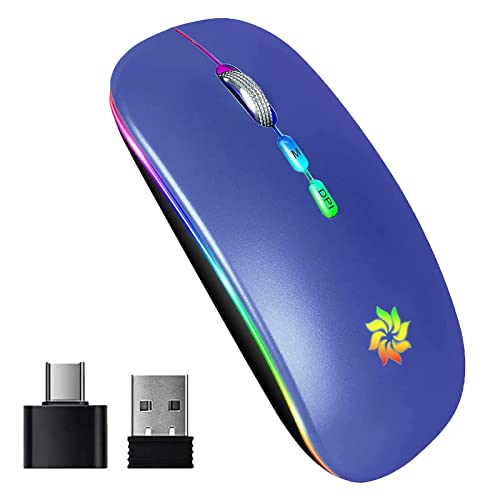 KBCASE LED Wireless Mouse Slim Silent Mouse 2.4G Rechargeable Wireless Computer Mouse Wireless Mouse for Laptop, MacBook, iPad, Chromebook, with USB & Type-c Receiver von KBCASE