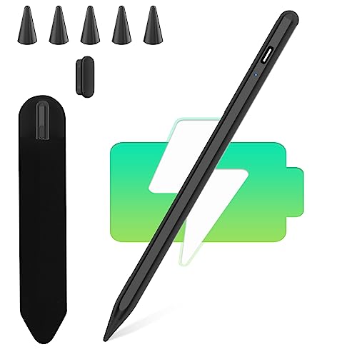 Stylus Stift für iPad 2018-2023, KBCASE Stylus Pen Schnelle Aufladung Pencil für Apple iPad/iPad Pro/iPad Mini/iPad Air, Palm Rejection iPad Stift mit 5 Ersatzspitzen, Mäppchen (Schwarz) von KBCASE