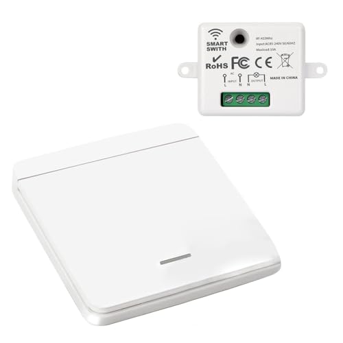 KBIBCK Funkschalter, Funk Lichtschalter, Funk-Wandschalter, Funk Schalter Licht Set, Funk-Lichtschalter Bis 50m Reichweite, Empfänger-Controller 10A, Keine Verkabelung Erforderlich (1) von KBIBCK