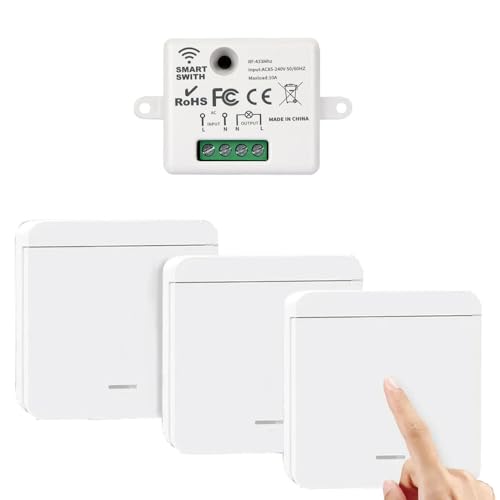 KBIBCK Funkschalter, Funk Lichtschalter, Funk-Wandschalter, Funk Schalter Licht Set, Funk-Lichtschalter Bis 50m Reichweite, Empfänger-Controller 10A, Keine Verkabelung Erforderlich (3) von KBIBCK