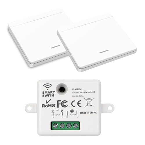 KBIBCK Funkschalter, Funk Lichtschalter, Funk-Wandschalter, Funk Schalter Licht Set, Funk-Lichtschalter Bis 50m Reichweite, Empfänger-Controller 10A, Keine Verkabelung Erforderlich (2) von KBIBCK