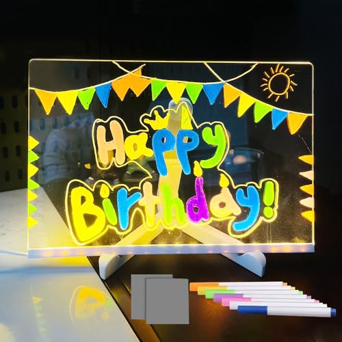 KBIBCK LED Notiztafel, 30x20 cm Nachrichtentafel mit LED, LED Note Board, LED-Notiztafel, Acryl Notiztafel mit Ständer & 7 Farbstiften, Abwischbar Schreibtafel leuchtende Acryl für Zuhause Büro Schule von KBIBCK