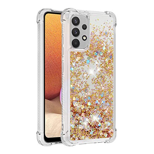 KBIKO-zxl Handyhülle Samsung Galaxy A32 4G Glitzer, Flüssig Treibsand Mädchen Frauen Glitter Quicksand Weich TPU Bumper Silikon Schutzhülle für Galaxy A32 4G (Eu Version).Gold YBL von Majen