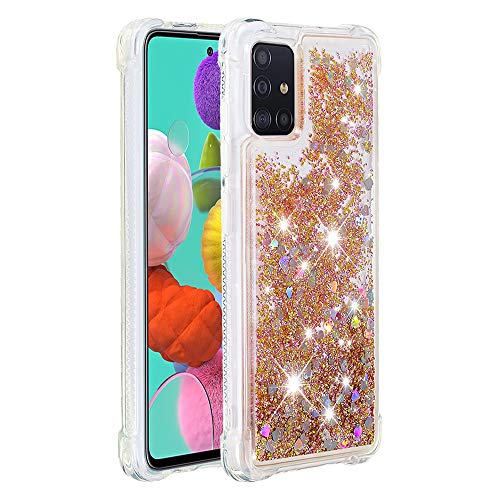 KBIKO-zxl Handyhülle Samsung Galaxy A51 4G Glitzer, Hülle Galaxy A51 4G, Flüssig Treibsand Mädchen Frauen Glitter Quicksand Weich TPU Bumper Silikon Schutzhülle für Galaxy A51 4G.Gold YBL von KBIKO-zxl