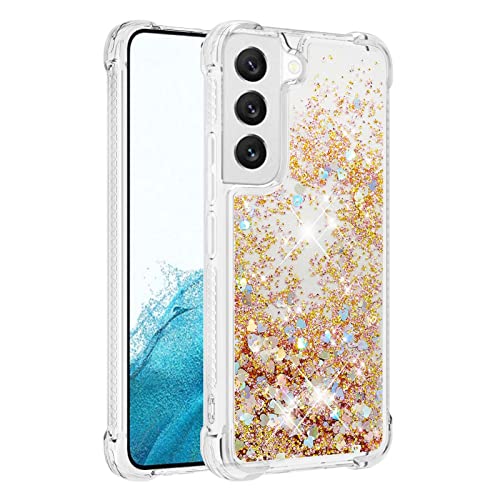 KBIKO-zxl Handyhülle Samsung Galaxy S22 Glitzer, Handyhülle Samsung S22, Flüssig Treibsand Mädchen Frauen Glitter Quicksand Weich TPU Bumper Silikon Schutzhülle für Galaxy S22.Gold YBL von KBIKO-zxl