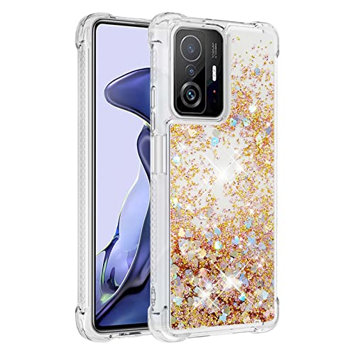 KBIKO-zxl Handyhülle Xiaomi Mi 11T Glitzer, Hülle Xiaomi Mi 11T Pro, Flüssig Treibsand Mädchen Frauen Glitter Quicksand Weich TPU Bumper Silikon Schutzhülle für Xiaomi Mi 11T Pro.Gold YBL von KBIKO-zxl