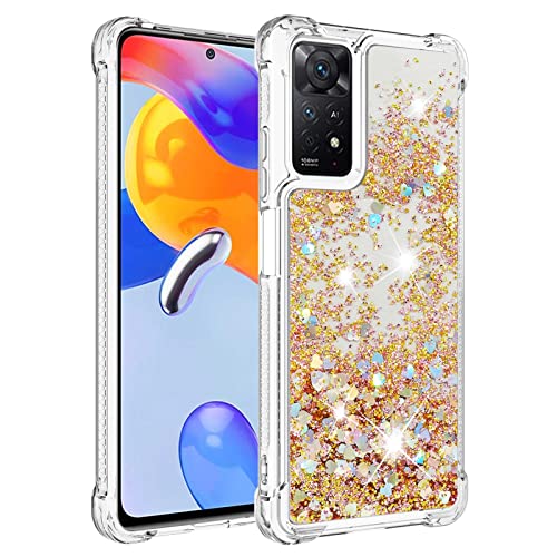 KBIKO-zxl Handyhülle Xiaomi Redmi Note 11 Pro 4G Glitzer, Flüssig Treibsand Mädchen Frauen Glitter Quicksand Weich TPU Bumper Silikon Schutzhülle für Redmi Note 11 Pro 5G / 4G.Gold YBL von KBIKO-zxl