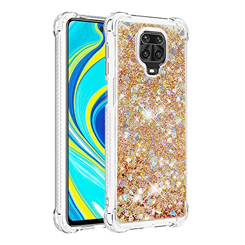 KBIKO-zxl Handyhülle Xiaomi Redmi Note 9 Pro Glitzer, Hülle Redmi Note 9S, Flüssig Treibsand Mädchen Frauen Glitter Quicksand TPU Bumper Silikon Schutzhülle für Redmi Note 9 Pro.Gold YBL von KBIKO-zxl