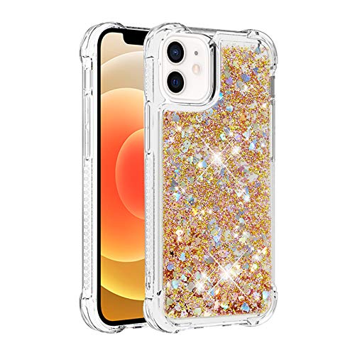 KBIKO-zxl Handyhülle iPhone 12 Mini Glitzer, Hülle iPhone 12 Mini, Flüssig Treibsand Mädchen Frauen Glitter Quicksand Weich TPU Bumper Silikon Schutzhülle für iPhone 12 Mini.Gold YBL von KBIKO-zxl