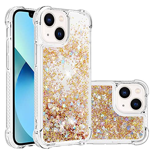 KBIKO-zxl Handyhülle iPhone 13 Glitzer, Hülle iPhone 13 6.1 Zoll, Flüssig Treibsand Mädchen Frauen Glitter Quicksand Weich TPU Bumper Silikon Schutzhülle für iPhone 13 6.1 Zoll.Gold YBL von KBIKO-zxl