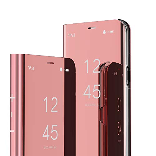 KBIKO-zxl Hülle Kompatibel mit iPhone 14 Pro 6.1" Bookstyle Spiegel Makeup Smart View Ständer Schutzhülle Flip Case Cover für iPhone 14 Pro 6.1" Flip Mirror Rose Gold QH von KBIKO-zxl