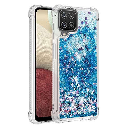 KBIKO-zxl Hülle kompatibel mit Samsung Galaxy A12 Schutzhülle mit Flüssig Glitzer, Handyhülle Back Cover mit Glitter Flüssigkeit, TPU Silikon Transparent Schutzhülle für Galaxy A12.Blue YBL von KBIKO-zxl