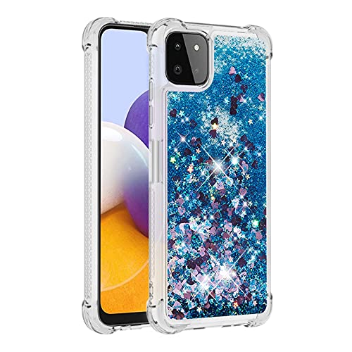 KBIKO-zxl Hülle kompatibel mit Samsung Galaxy A22 5G Schutzhülle mit Flüssig Glitzer, Handyhülle Back Cover mit Glitter Flüssigkeit, TPU Silikon Schutzhülle für Galaxy A22 5G.Blue YBL von KBIKO-zxl