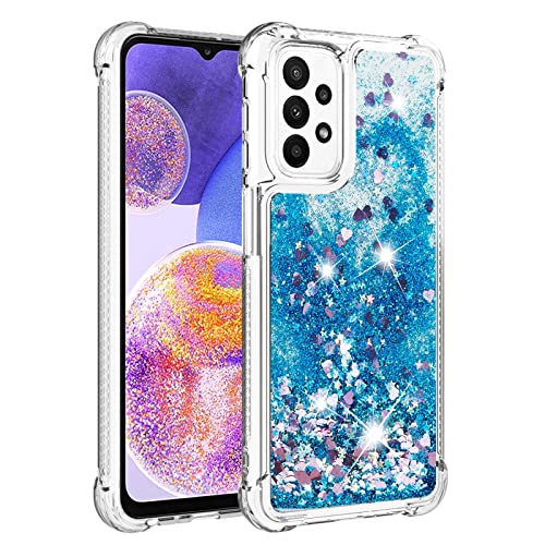 KBIKO-zxl Hülle kompatibel mit Samsung Galaxy A23 5G Schutzhülle mit Flüssig Glitzer, Handyhülle Back Cover mit Flüssigkeit, TPU Silikon Transparent Schutzhülle für Galaxy A23 4G.Blue YBL von KBIKO-zxl