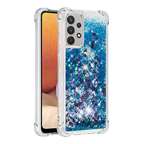 KBIKO-zxl Hülle kompatibel mit Samsung Galaxy A32 4G Schutzhülle mit Flüssig Glitzer, Handyhülle Back Cover mit Flüssigkeit, TPU Silikon Schutzhülle für Galaxy A32 4G (Eu Version).Blue YBL von KBIKO-zxl