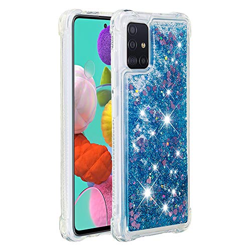 KBIKO-zxl Hülle kompatibel mit Samsung Galaxy A51 4G Schutzhülle mit Flüssig Glitzer, Handyhülle Back Cover mit Glitter Flüssigkeit, TPU Silikon Clear Schutzhülle für Galaxy A51 4G.Blue YBL von KBIKO-zxl