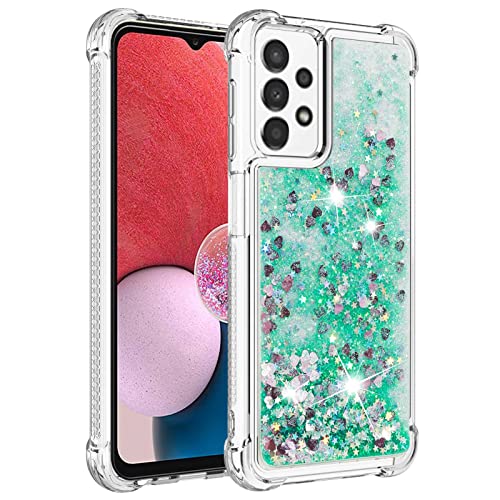 KBIKO-zxl Kompatibel mit Glitzer Hülle für Samsung Galaxy A13 4G Handyhülle TPU Silikon Cover Galaxy A13 4G Erhöhte Kanten Flüssigkeit Treibsand Schutzhülle für Galaxy A13 Lite.Green YBL von KBIKO-zxl