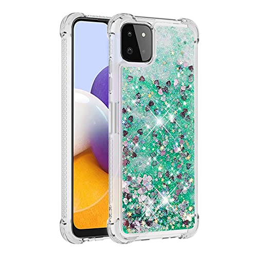 KBIKO-zxl Kompatibel mit Glitzer Hülle für Samsung Galaxy A22 5G Handyhülle TPU Silikon Cover Samsung A22 5G Erhöhte Kanten Flüssigkeit Treibsand Schutzhülle für Galaxy A22 5G.Green YBL von KBIKO-zxl