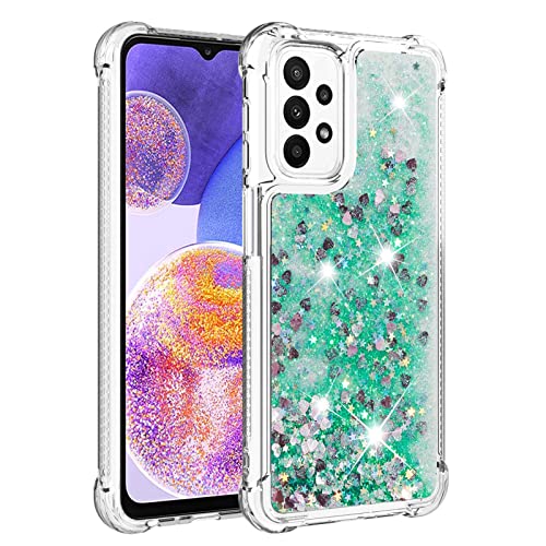 KBIKO-zxl Kompatibel mit Glitzer Hülle für Samsung Galaxy A23 4G Handyhülle TPU Silikon Cover Galaxy A23 5G Erhöhte Kanten Flüssigkeit Treibsand Schutzhülle für Galaxy A23 4G.Green YBL von KBIKO-zxl