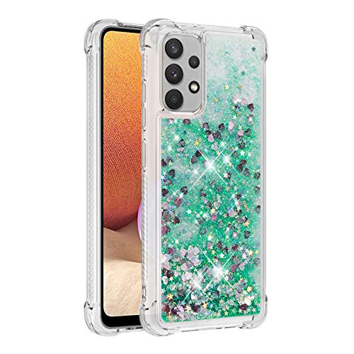 KBIKO-zxl Kompatibel mit Glitzer Hülle für Samsung Galaxy A32 4G Handyhülle TPU Silikon Cover Galaxy A32 4G Erhöhte Kanten Flüssigkeit Treibsand Schutzhülle für Galaxy A32 4G.Green YBL von KBIKO-zxl