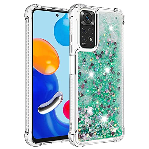 KBIKO-zxl Kompatibel mit Glitzer Hülle für Xiaomi Redmi Note 11 4G Handyhülle TPU Silikon Cover Redmi Note 11S Erhöhte Kanten Flüssigkeit Treibsand Schutzhülle für Redmi Note 11S.Green YBL von KBIKO-zxl