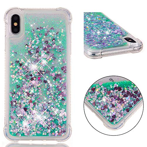 KBIKO-zxl Kompatibel mit Glitzer Hülle für iPhone XS Max Handyhülle Durchsichtig TPU Silikon Cover iPhone XS Max Erhöhte Kanten Flüssigkeit Treibsand Schutzhülle für iPhone XS Max.Green YBL von KBIKO-zxl