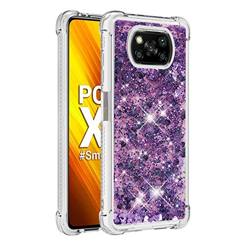 KBIKO-zxl Kompatibel mit Hülle Xiaomi Poco X3 NFC Glitzer Handyhülle, Glitter Flüssig Treibsand Case Silikon TPU Bumper Schutzhülle Mädchen Frauen Hülle für Xiaomi Poco X3 Pro.Purple YBL von KBIKO-zxl