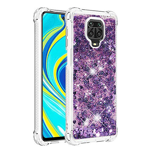 KBIKO-zxl Kompatibel mit Hülle Xiaomi Redmi Note 9 Pro Glitzer Handyhülle, Glitter Flüssig Treibsand Case Silikon TPU Bumper Schutzhülle Mädchen Frauen Hülle für Redmi Note 9S.Purple YBL von Fowok