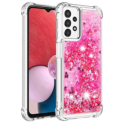 KBIKO-zxl Kompatibel mit Samsung Galaxy A13 4G Glitzer Flüssig Hülle, Handyhüllen Flüssigkeit Farbverlauf Sternen Süß Transparent Silikon Bumper Schutzhülle für Galaxy A13 4G.Pink YBL von KBIKO-zxl