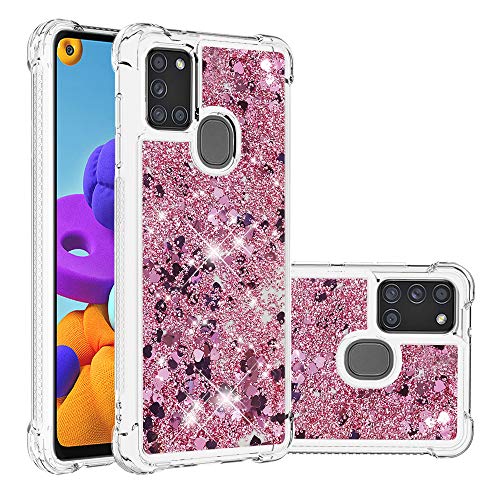 KBIKO-zxl Kompatibel mit Samsung Galaxy A21S Glitzer Hülle,Mädchen Glitzern Handyhülle, Leicht Flüssigkeit Clear Back Cover rutschfest Silikon Schutzhülle für Samsung A21S.Rose Gold YBL von KBIKO-zxl