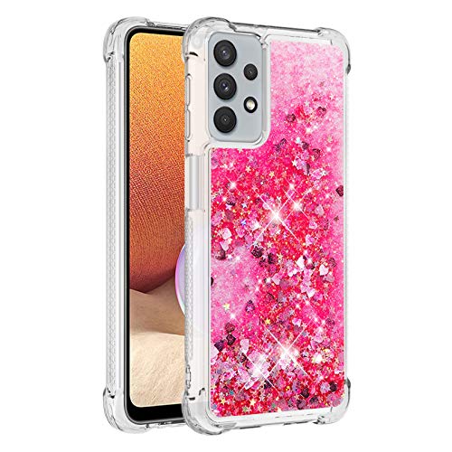 KBIKO-zxl Kompatibel mit Samsung Galaxy A32 5G Glitzer Flüssig Hülle, Handyhüllen Flüssigkeit Wasserfall Farbverlauf Sternen Transparent Silikon Bumper Schutzhülle für Galaxy A32 5G.Pink YBL von KBIKO-zxl