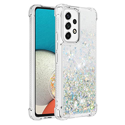 KBIKO-zxl Kompatibel mit Samsung Galaxy A53 5G Hülle, [Silver Back] Mädchen Glitzern Handyhülle Hülle mit Ringständer, Cover Silikon Flüssigkeit Schutzhülle für Galaxy A53 5G.Silver1 YBL von KBIKO-zxl