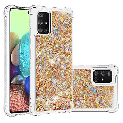 KBIKO-zxl Kompatibel mit Samsung Galaxy A71 5G Glitzer Handyhülle, Hülle Flüssig Treibsand Mädchen Frauen Glitter Quicksand Weich TPU Bumper Silikon Schutzhülle für Galaxy A71 5G.Golden YBL von KBIKO-zxl