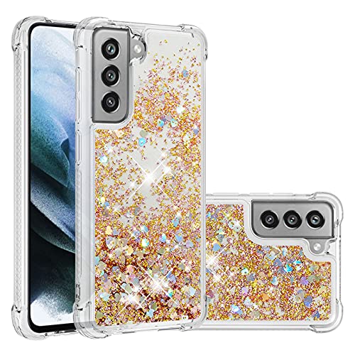 KBIKO-zxl Kompatibel mit Samsung Galaxy S21 FE 5G Glitzer Handyhülle, Hülle Flüssig Treibsand Mädchen Frauen Glitter Quicksand Bumper Silikon Schutzhülle für Galaxy S21 FE.Golden YBL von KBIKO-zxl