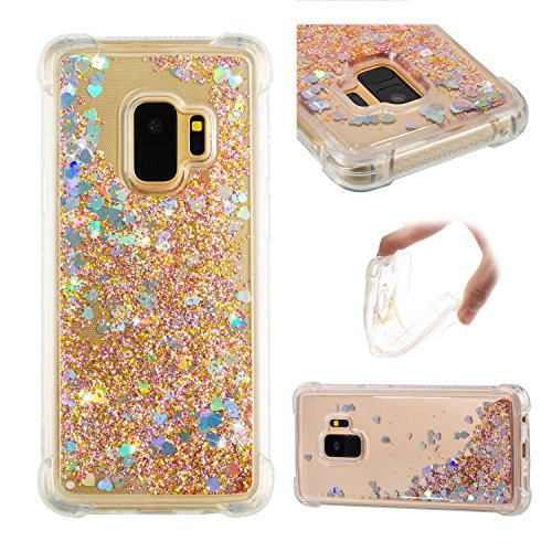 KBIKO-zxl Kompatibel mit Samsung Galaxy S9 Glitzer Handyhülle, Hülle Flüssig Treibsand Mädchen Frauen Glitter Quicksand Weich TPU Bumper Silikon Schutzhülle für Galaxy S9.Golden YBL von KBIKO-zxl