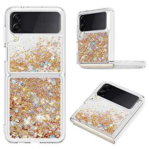 KBIKO-zxl Kompatibel mit Samsung Galaxy Z Flip 3 Glitzer Handyhülle, Hülle Flüssig Treibsand Mädchen Frauen Glitter Quicksand Weich TPU Bumper Schutzhülle für Galaxy Z Flip 3.Golden YBL von KBIKO-zxl