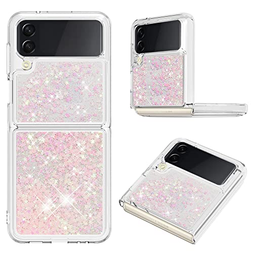 KBIKO-zxl Kompatibel mit Samsung Galaxy Z Flip 4 Glitzer Hülle, Mädchen Glitzern Handyhülle,Paillette Flüssigkeit Clear Silikon Handyhülle Schutzhülle für Galaxy Z Flip 4.Silver Pink YBL von KBIKO-zxl