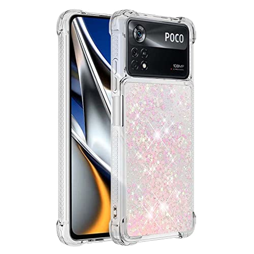 KBIKO-zxl Kompatibel mit Xiaomi Poco X4 Pro 5G Glitzer Hülle,Mädchen Glitzern Handyhülle,Paillette Flüssigkeit Clear Silikon Schutzhülle für Xiaomi Poco X4 Pro 5G.Silver Pink YBL von KBIKO-zxl