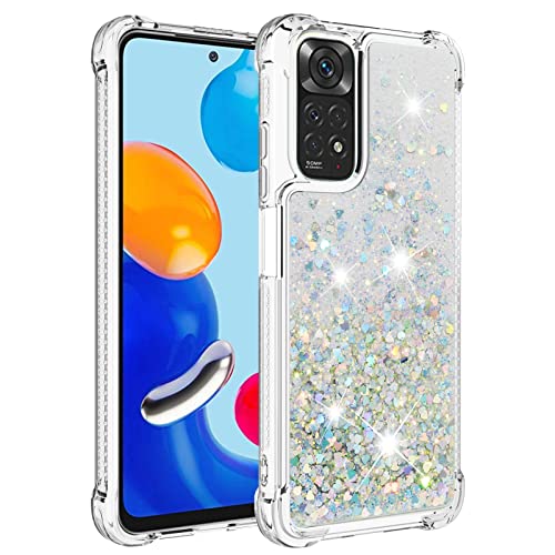 KBIKO-zxl Kompatibel mit Xiaomi Redmi Note 11 4G Hülle, [Silver Back] Mädchen Glitzern Handyhülle Hülle mit Ringständer, Cover Silikon Flüssigkeit Schutzhülle für Redmi Note 11S.Silver1 YBL von KBIKO-zxl