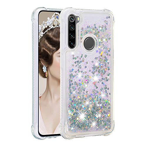 KBIKO-zxl Kompatibel mit Xiaomi Redmi Note 8 Hülle, [Silver Back] Mädchen Glitzern Handyhülle Hülle mit Ringständer, Cover Silikon Flüssigkeit Clear Schutzhülle für Redmi Note 8.Silver1 YBL von KBIKO-zxl