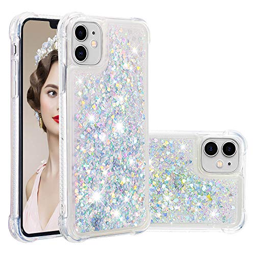 KBIKO-zxl Kompatibel mit iPhone 11 Hülle, [Silver Back] Mädchen Glitzern Hülle mit Ringständer, Cover Silikon Flüssigkeit Clear Schutzhülle für iPhone 11.Silver YBL von KBIKO-zxl